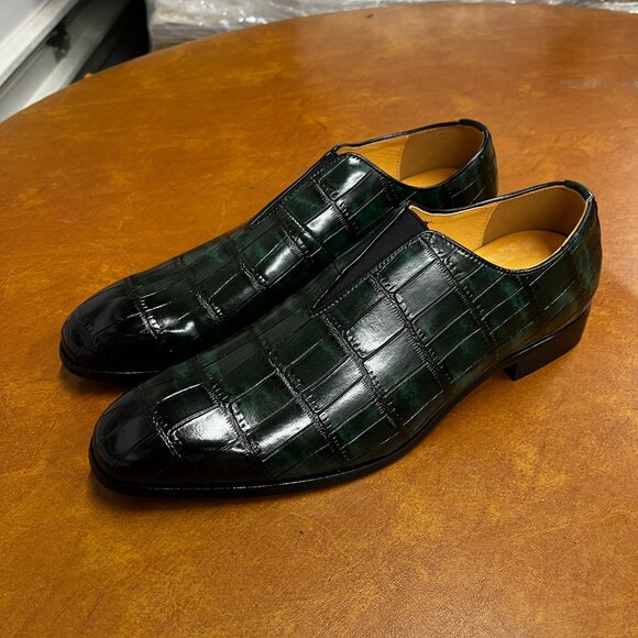 Santimon Men's US 7.5 - 12 Green Smoking Loafers Checkered Slip On Dress Casual - Picture 3 of 10